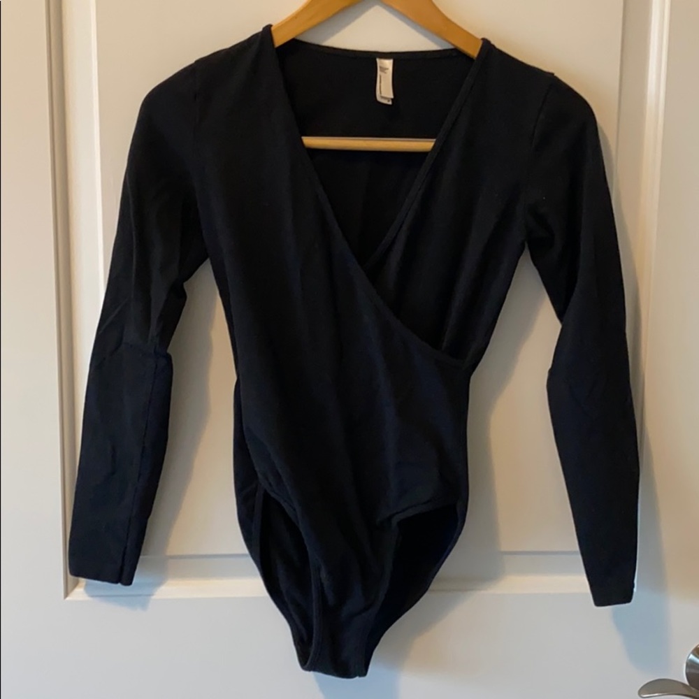 Classic V-Neck Black Bodysuit by American Apparel